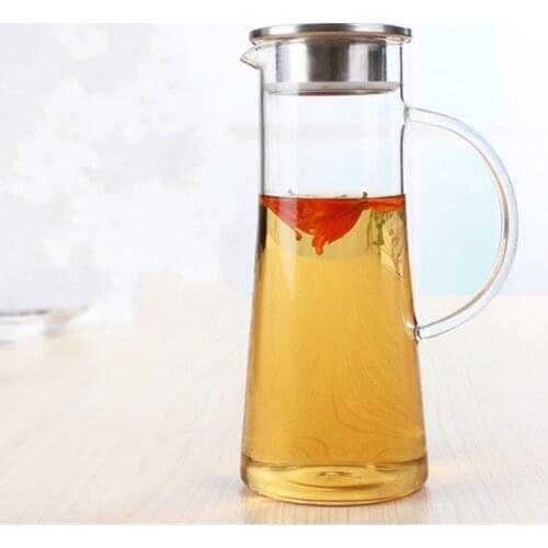 1500ML Glass Kettle Two-way Outlet Water Jug Stainless Steel Strainer Juice Flower Tea Pot Jug Heat Resistant Transparent Kettle