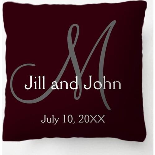 Navy Blue Monogram Wedding Keepsake Throw Pillow Decorative Cushion Cover Pillow Case Customize Gift For Living Room Pillowcase