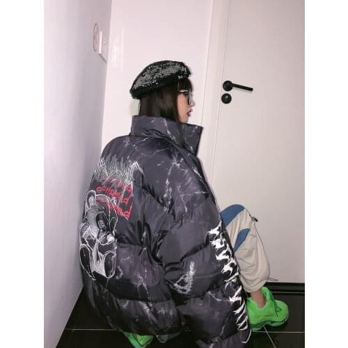 Street hip hop personality hand-painted doll long sleeve thickened cotton padded clothes for women parkas resistant loose BF