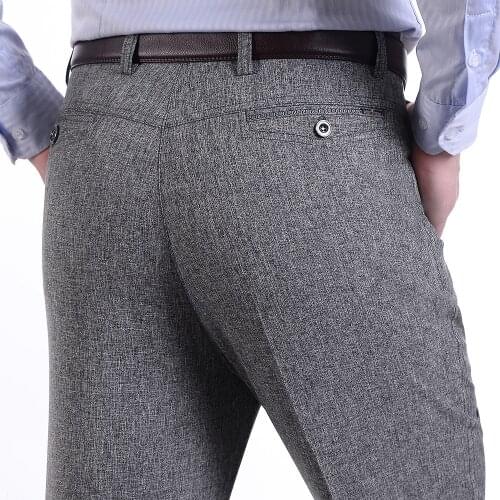 Spring summer solid thin trousers middle aged mens Business casual pants loose straight pants homme hiah quality dress pants