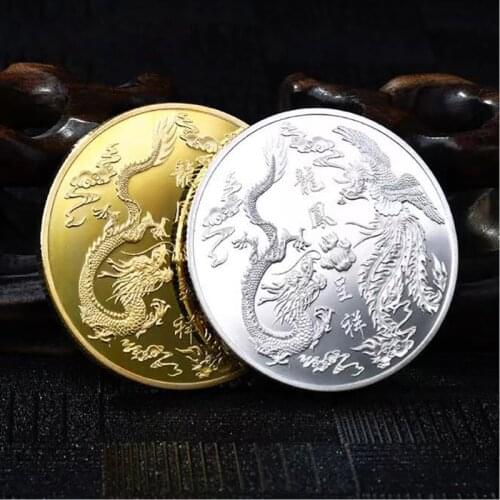 High Quality Prosperity Brought by the Dragon and the Phoenix Gold Silver Plated Coin Traditional Culture Commemorative Coin