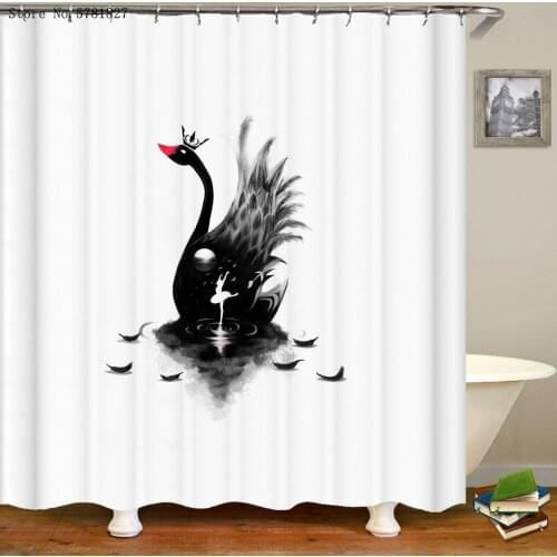 Black Swan Shower Curtain Toilet Cover Bath Curtain Down Animals Shower Curtains Home Textile Washable Bathroom Curtain Decor