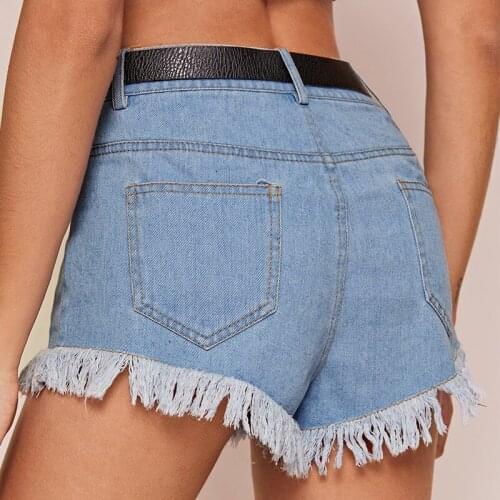 Retro Fashion Fringed High Waist Denim Shorts For Ladies Solid Color All-Match Sexy Pants