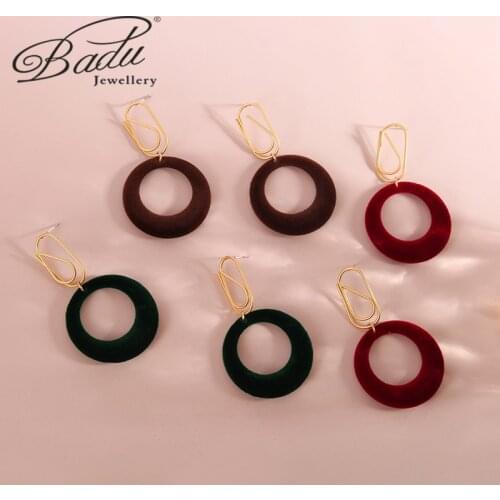 Badu 2021 New Winter Womens Geometry Flocking Stud Earrings Fashion Jewelry Metal Hollow Out Ear Jewelry Party Gift