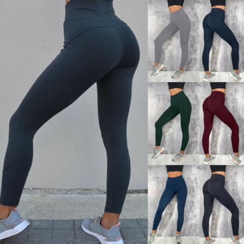 Women Sport Pants High Waist Yoga Fitness Leggings Running Gym Scrunch Trousers Solid Color Casual Sexy Slim Pants 6 Colors