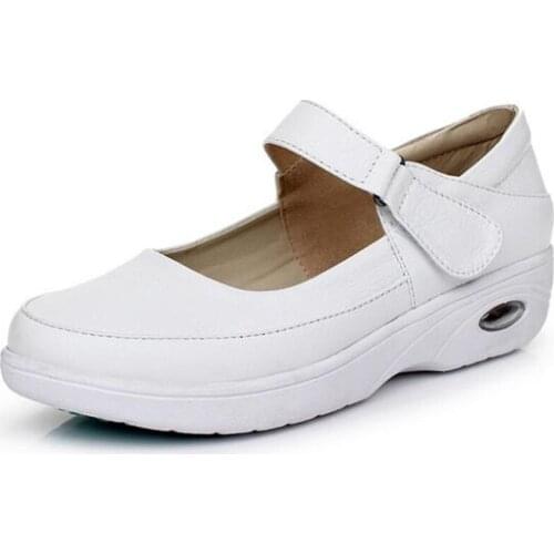 2021 New High-Quality Cowhide White Nurses Shoes Air Cushion Women Casual Shoes Wedges Comfortable Non-Slip Work Women Shoes