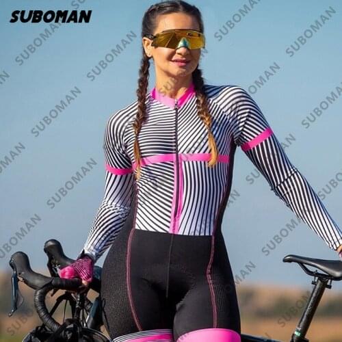 Suboman Fashion Summer Womens Monkey Riding Jumpsuit Long Sleeve Triathlon Clothing Bike Jersey Set Skinsuit MTB Ropa Cicliso