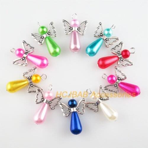 20 New Angel Charms Tibetan Silver Tone Mixed Acrylic Teardrop Pendants 18x28mm