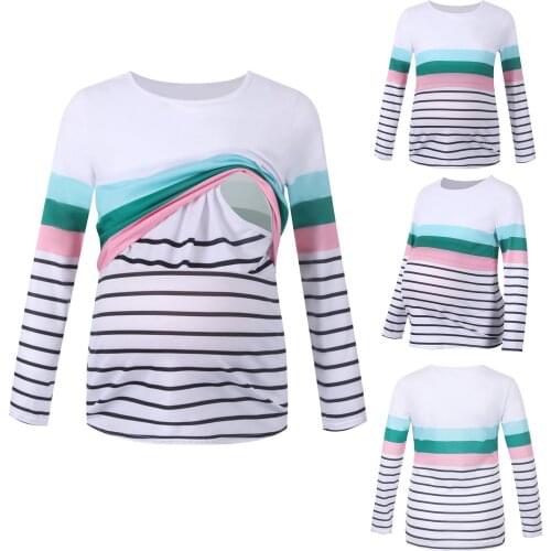 2021 maternity Clothes Women Pregnant Long-sleeved Striped Maternity Nursing Breastfeeding Top Matching maternity Clothes Blouse