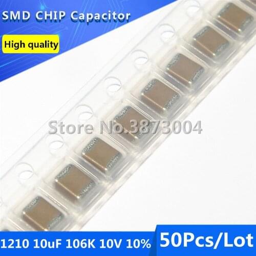 50pcs 1210 10uF 106K 10V 10% Thick Film Chip Multilayer Ceramic Capacitor
