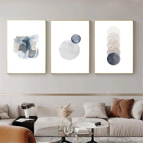Abstract Geometry Color Block Wall Art Poster And Print Blue Beige Round Shape Canvas Painting Nordic Pictures Living Room Decor