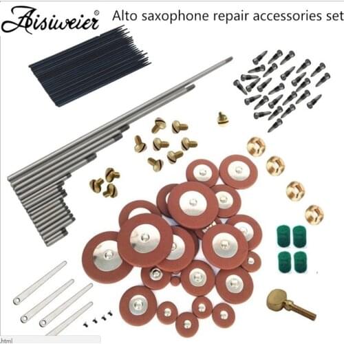 Aisiweier 1 Set Tenor Soprano Alto Sax Repair Parts Screws + 25pcs Sax Pads + Blanket column saxophone repair accessories