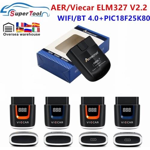 AER ELM327 V2.2 PIC18F25K80 Bluetooth 4.0 OBDII Auto Diagnostic Code Scanner ELM 327 V 1.5 WIFI USB OBDII Auto Code Reader