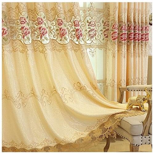Beige beautiful embroidered curtains for Living Room Chenille Luxury Embroidered Bedroom Window Treatment Blackout Blind