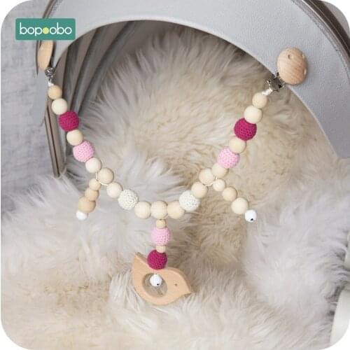 Bopoobo 1PC Baby Rattle Crochet Beads Infant Toys Crib Mobile Bed Bell Toy Pram Cart Chain Wood Elephant Stroller Mobile Newborn