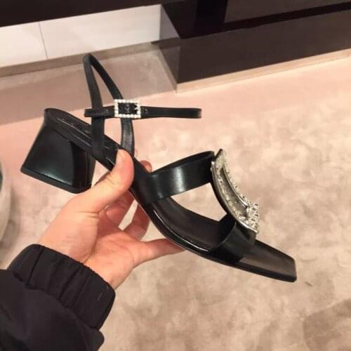 Chunky Sandalias Verano Mujer Patent Leather Women Sandals Sexy Casual Sandalia Feminina Euoropean Rhinestone Summer Shoes