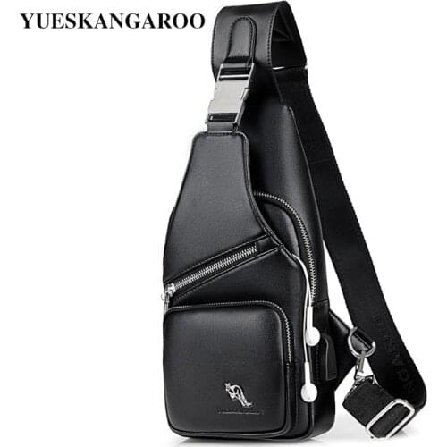 Kagaroo Brand Double Pocket USB Charging Leather Men Chest Bags Male Messenger Bags Black Crossbody Sling Bag For Men Chest Pack
