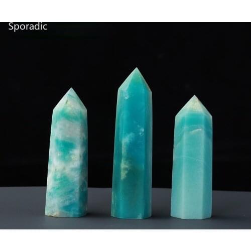 Sporadic 1pc Natural Crystal Point Amazonite Healing Obelisk Wand Greenquartz Ornament for Home Decor Reiki Energy Stone Pyramid