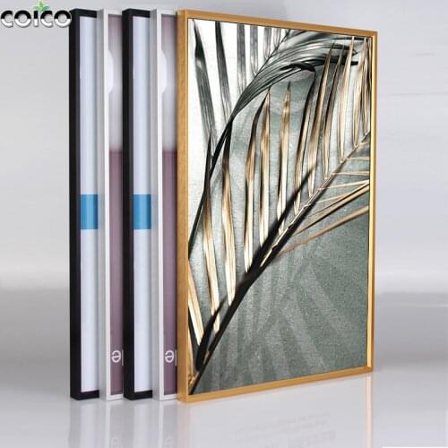 Picture Photo Frame with Golden Abstract Leaf Canvas Painting Nordic Modern Wall Art Print Plant Living Room Poster Home Decor