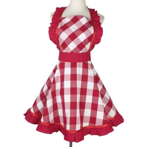 Retro cotton lattice big swing home apron for restaurant kitchen hotel store shop jp maid apron