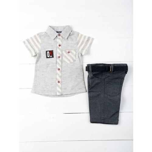 Boy suit summer gray capri t-shirt belt 3 piece daily holiday special occasions cotton fabric clothing childrens clothes models