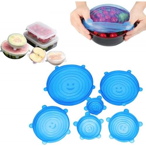 Food Preservation Lids 6pcs Reusable Food-grade Silicone Sealing Soft Stretchy Cover Cap For Fruit Vegetable Juice Container