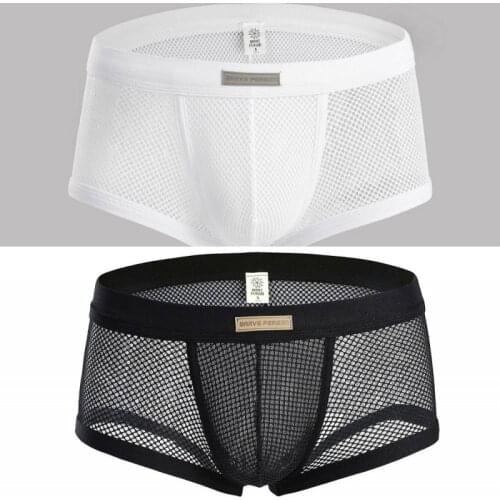 BRAVE PERSON Brand Underwear Men Mesh Breathable Boxer Shorts Summer Cool Sexy Net Transparent Men Underwear Boxers