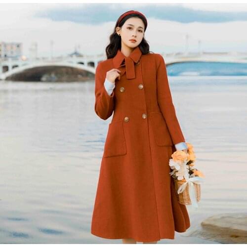 2020 new fashion womens clothing Double Breasted Turn-down Collar Solid Long women coats and jackets winter