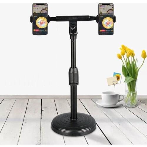 New Dual Mobile Phone Holder Angle Adjustment 360 Rotation Telescopic Desktop Stand Smartphone Video Bracket for Youtube Blogger