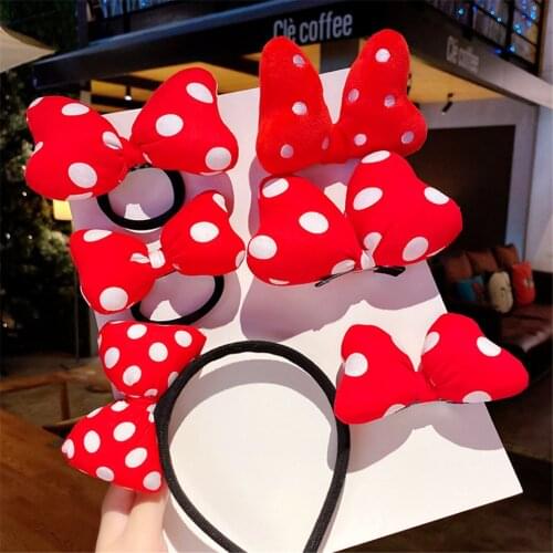 New Girls Cute Red Polka Dot Big Bowknot Hair Clips Elastic Hair Bands Womens Sweet Headband Fashion Hair Accessories Children