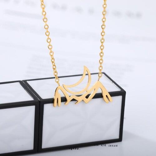 New Trend Simple Mountain & Moon Necklace for Woman Hollow Out Pendant Gold Stainless Steel Charm Jewelry Accessorie Gifts 2020