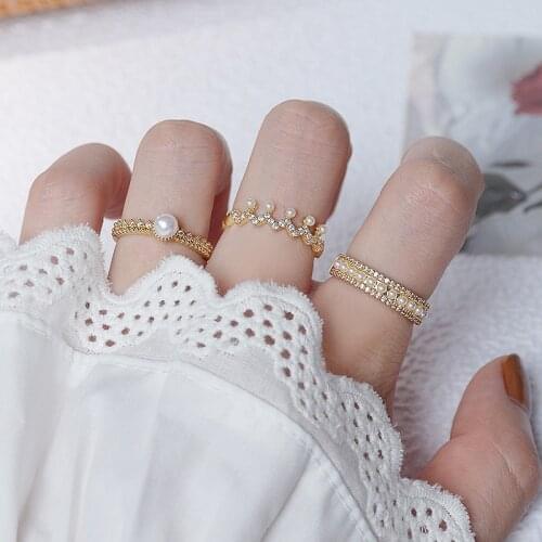 Charm Hot Desin Imitation Pearls Pave cz Princess Ring Open Design Adjustable Luxury AAA shining Zirconia Bague Bijoux Pendant