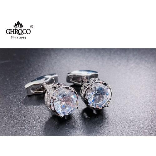 CHROCO Charming Classic Men’s Cufflinks with Zircon for French Cuff Dress Shirt Popular in European&American Great Gift for Him