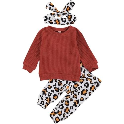 Toddler Baby Boys Girls Clothes Spring Autumn Infant Kids Pullover Sweatshirts Tops+Leopard Print Pants+Headwear Casual Outfits