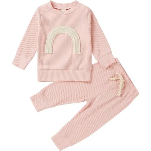 Infant Clothing Spring Autumn Newborn Infant Boys Girls Rainbow Print T-shirts+Pants Leggings Ribbed Knitted Tracksuits Outfits