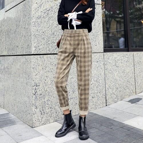 Autumn winter Plaid harem pants corduroy trousers women Plaid pants womens corduroy pants new high waist wide leg pants