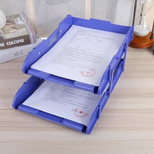 33x25x10cm Blue Black Mobile Two-Layer File Tray Plastic Data Basket File Holder Office Supplies