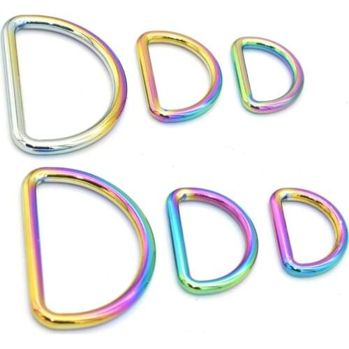 Rainbow Metal D Ring D Loop Belt Buckle Non Welded Purse Loop Strap Rings Pet Buckle Purse Accessories for Bag Purse Strap