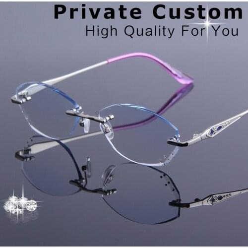 Luxurious Rimless Diamond Trimming Optical Glasses Fashion Women Temperament Myopia/Hyperopia Prescription Eyeglasses Close Work