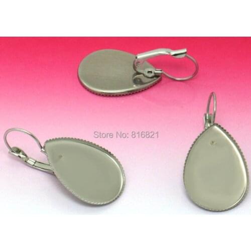 Stainless Steel Ear Clip Earrings Settings 13x18mm 18x25mm Teardrop Bezel Cabochon bases French Wire Hook Earrings Findings