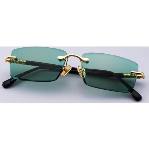 Luxury Rimless Glass Sunglasses Man Natural Crystal Stone Sun Glasses Green Lens Woman Vintage UV400 Top Quality Anti Eye Dry