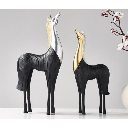 Modern Creative Horse Sculpture Resin Art Animal Statue Living Room Home Decoration Office Accessories Fengshui Minimalism Craft