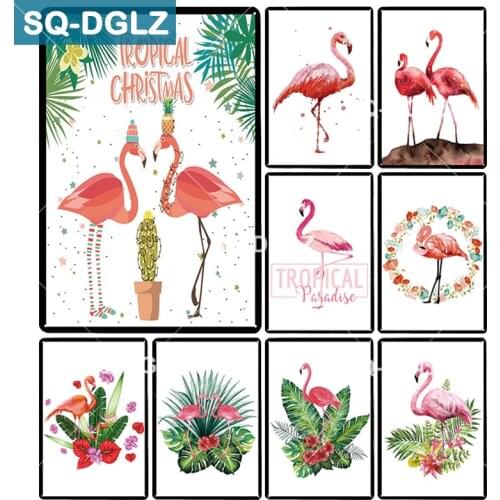 [SQ-DGLZ] Nordic Style Tropical Flamingo Metal Sign Bar Wall Decor Tin Sign Home Decor Painting Plaques Poster Christmas Gift