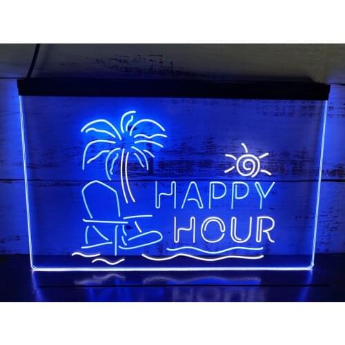 SS078 Happy Hour Bar Coffee Open Beer Pub Dual Color LED Neon Sign
