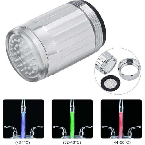 LED Temperature Sensitive 3 Color Light-up Faucet Kitchen Bathroom Glow Water Saving Faucet Aerator Tap Nozzle