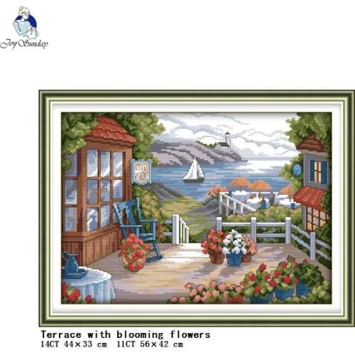 Terrace with blooming flowers DIY scenery pattern cross stitch Needlework kits 14CT 11CT embroidery set Home decoration painting