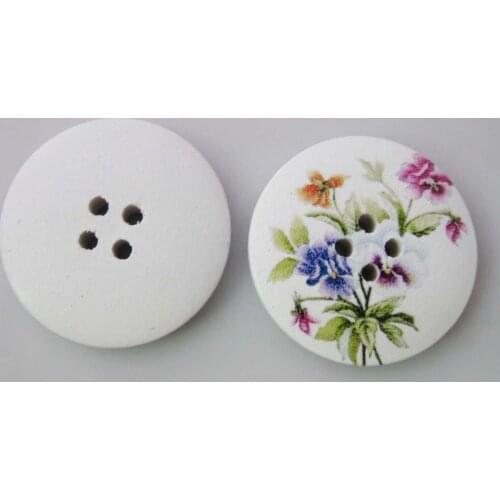 WBNKAG 30mm round decorative buttons Flower 30pcs 4 holes wood sewing accessories