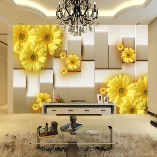 Yellow Chrysanthemum Flower Wall paper 3d Wall Mural Wallpaper for Living Room TV Sofa Background 3d Photo Murals Stickers