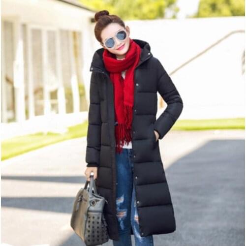 Womens long knee coats 2020 new Korean self-cultivation hooded cotton womens thick coat warm down jacket female outwear