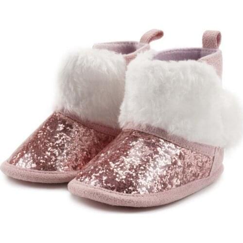 Winter New Sparkling Baby Girl Boy Plus Velvet Warm Boots Infant Soft Sole Leather Stitching Toddler Shoes Hot Sale Fall